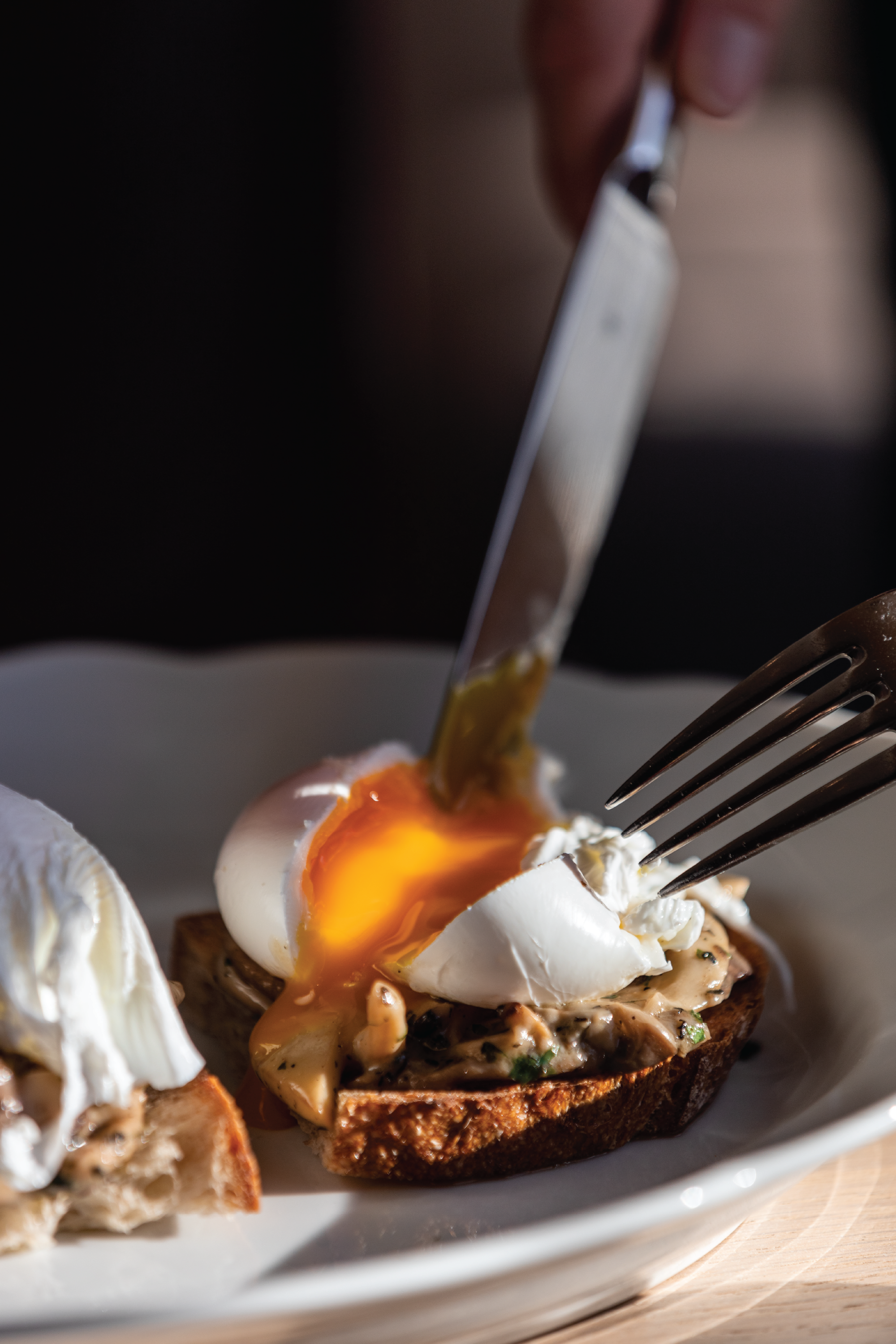 Mushroom Tartine with a poached egg